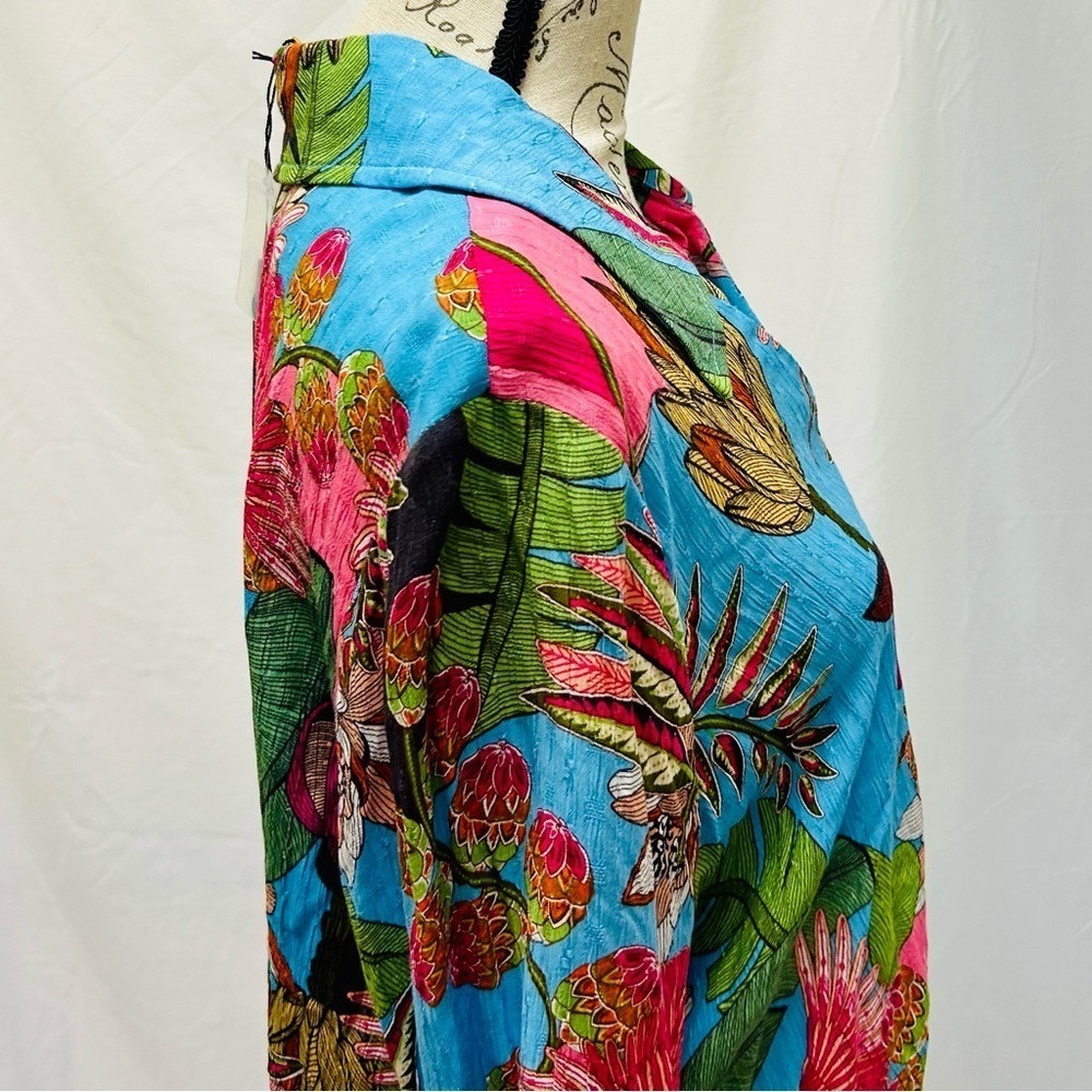 Rachel Rachel Roy Tropical Floral Leaf Bird Print Wrap Top Long Sleeve Large - Picture 6 of 12